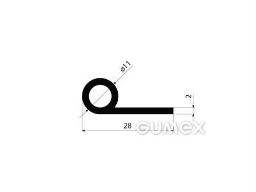 "P" Gummiprofil mit Loch, 28x11/2mm, 70°ShA, EPDM, -40°C/+100°C, schwarz, 